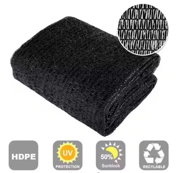 90% 10 ft.x 16 ft. Shade Cloth Sunblock Fabric with Rope UV Resistant, Black