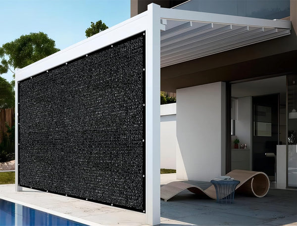 90% 10 ft.x 16 ft. Shade Cloth Sunblock Fabric with Rope UV Resistant, Black