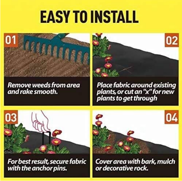 4oz. Compound weed barrier 5ftx300ft with Pegs,Black