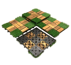 12 in. x 12 in. Acacia Wood Interlocking Flooring Tiles Grass Deck Tile Green 20 PINS (10-Pack)